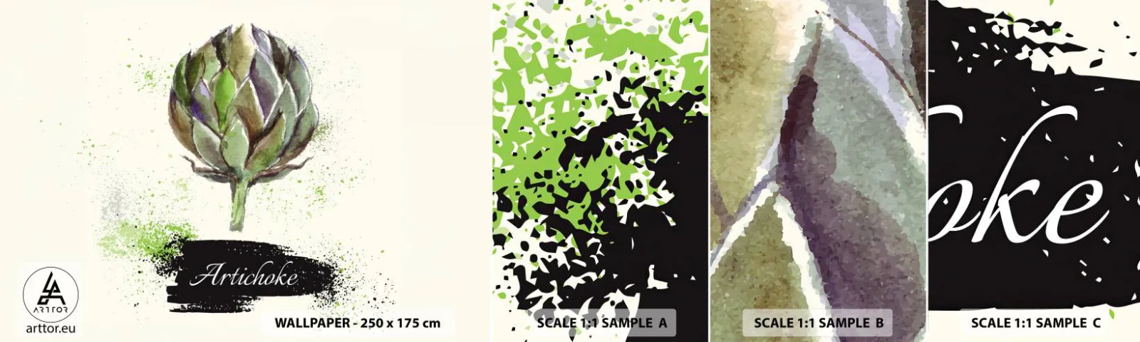 Mostră de Tapet Standard Eco - Trăiască legumele! - Anghinare, Bucătărie, Acuarelă - 100x30 cm