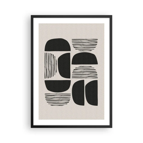 Poster în ramă neagră - Abstracție geometrică cu forme și linii negre - 50x70cm - Jumătăți necomplete - Decorațiune modernă pentru perete pentru living și dormitor ARTTOR