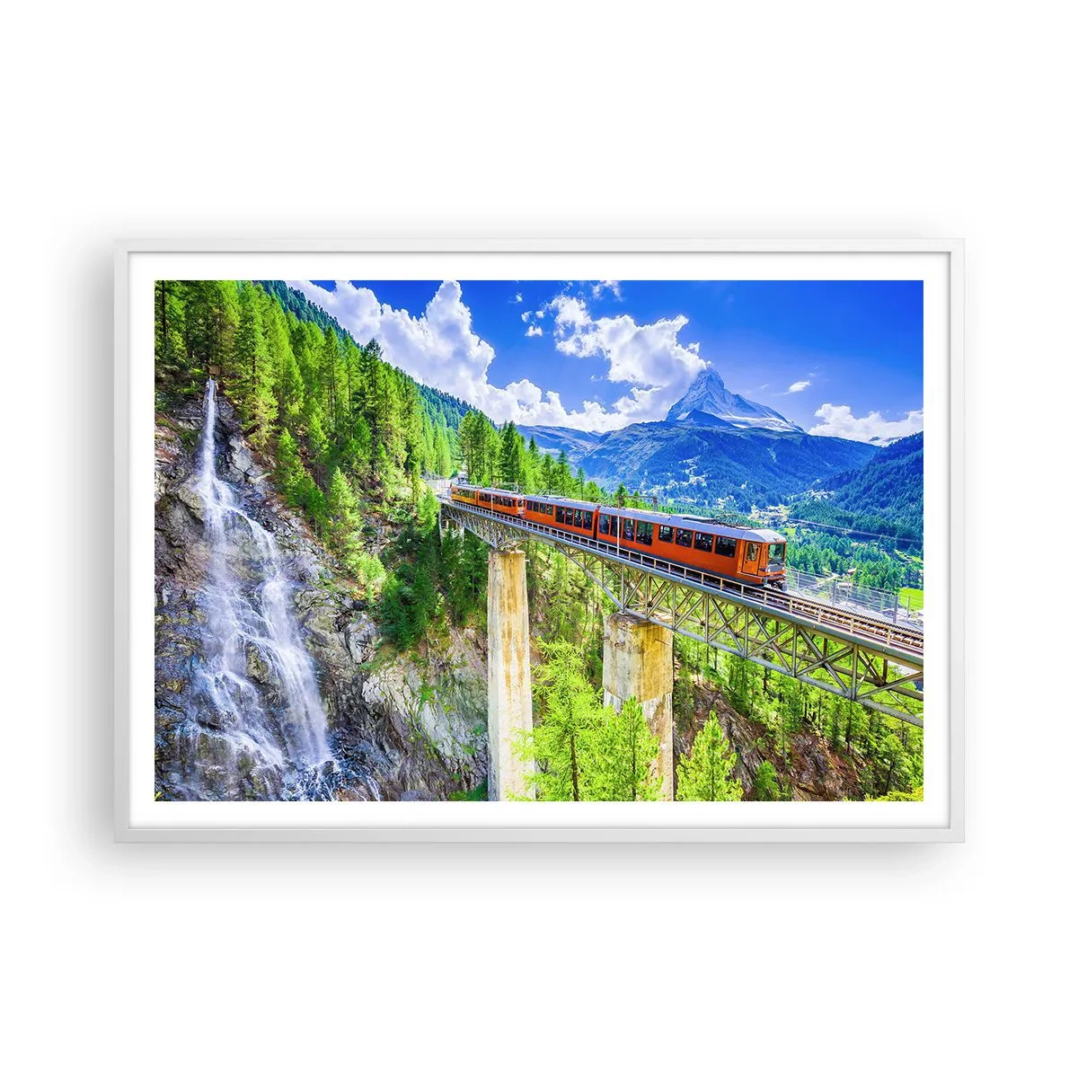 Poster în ramă albă - Calea ferată din Alpi - 100x70 cm