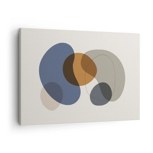 Tablou pe pânză Canvas - Forme abstracte colorate în nuanțe de albastru și maro - 70x50cm - Picături de culoare - Decorațiune modernă pentru perete pentru living și dormitor ARTTOR