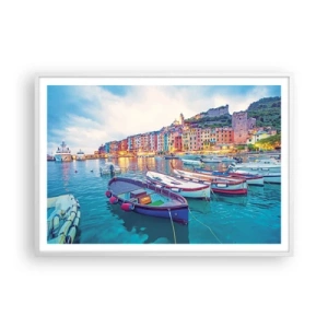 Poster în ramă albă - O seară plină de culoare în port - 100x70 cm