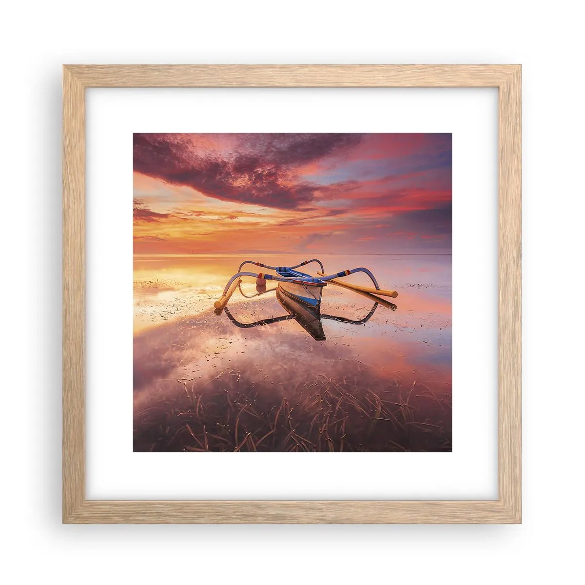 Poster în ramă de stejar deschis - Liniștea unei seri tropicale - 30x30 cm