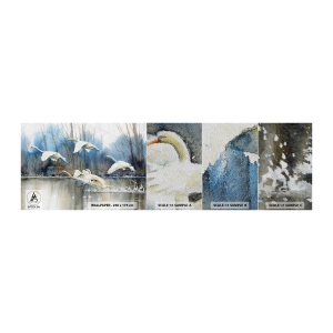 Mostră tapet Premium Sand - Dansând cu lebedele sălbatice - Lebedele, Păsări, Peisaj - 100x30 cm