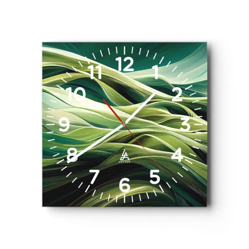 Ceas de perete - Ceas pe sticlă - Un joc abstract de verde - 40x40 cm