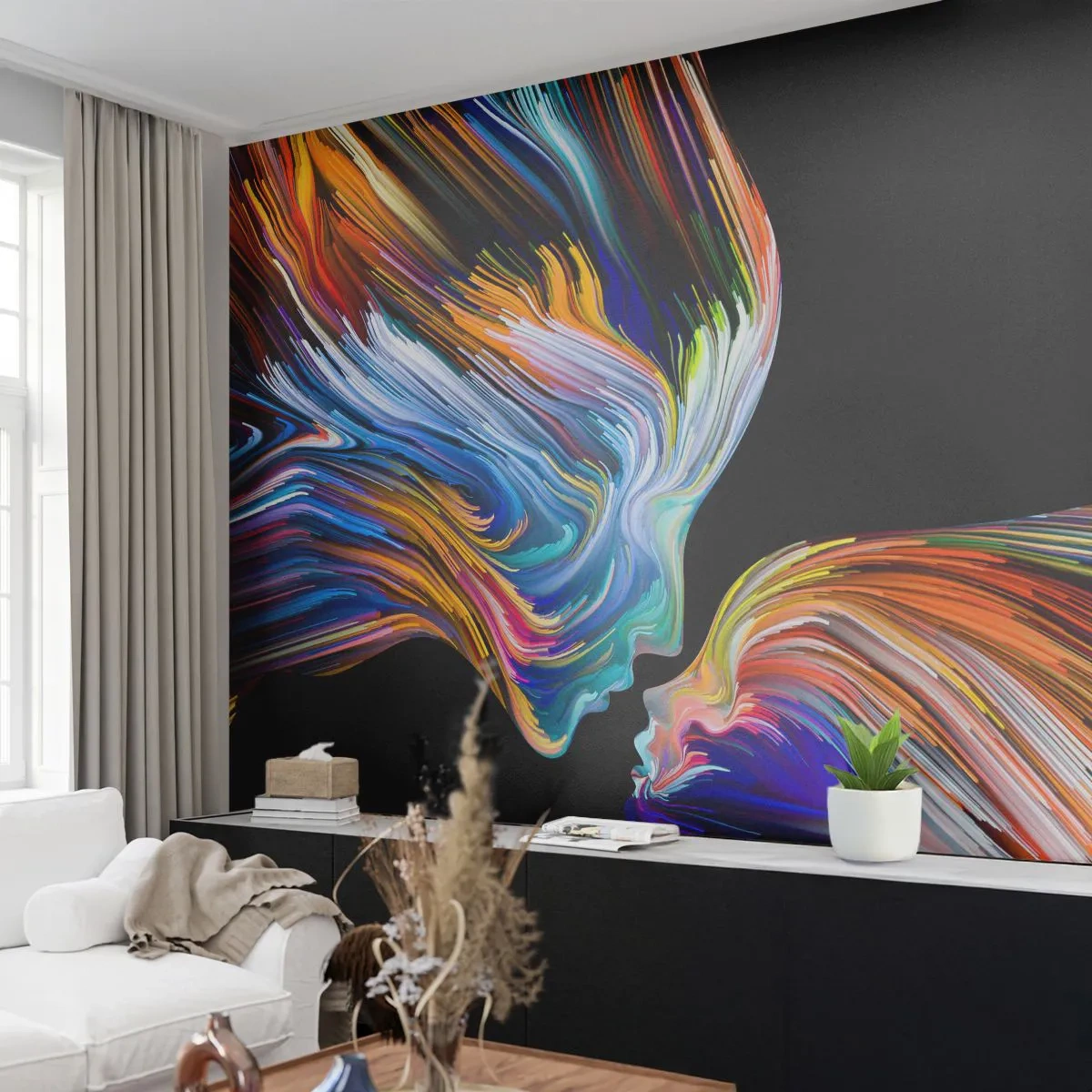 Tapet Autoadeziv Deluxe Sticker - Fuziune de energie și lumină - Abstracția, Chipul de femeie, Bucată - 150x105 cm