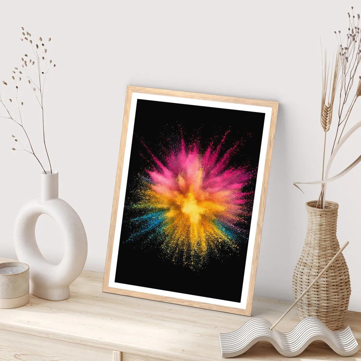 Poster în ramă de stejar deschis - Nașterea culorii  - 70x100 cm