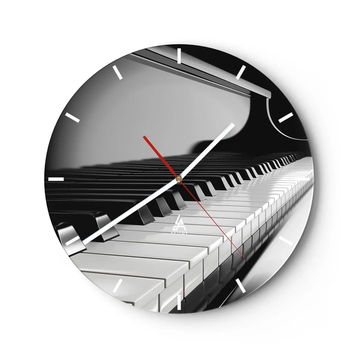 Ceas de perete - Ceas pe sticlă - Claviatură de pian alb-negru - 30x30cm - Armonia formelor și a culorilor - Decorațiune modernă pentru perete pentru living, bucătărie și dormitor ARTTOR