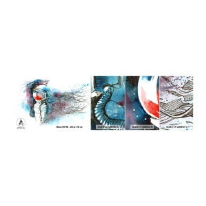 Mostră de Tapet Standard Eco - Singur cu cosmosul - Astronaut, Cosmonaut, Abstracția - 100x30 cm