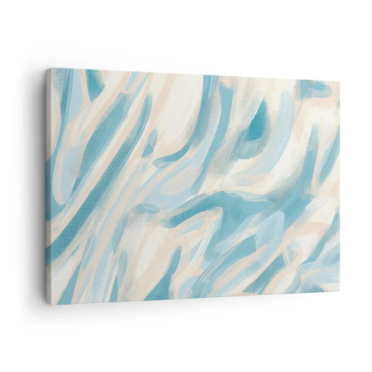 Tablou pe pânză Canvas - Dungi albastre abstracte pe un fundal deschis - 70x50cm - Brize de primăvară - Decorațiune modernă pentru perete pentru living și dormitor ARTTOR