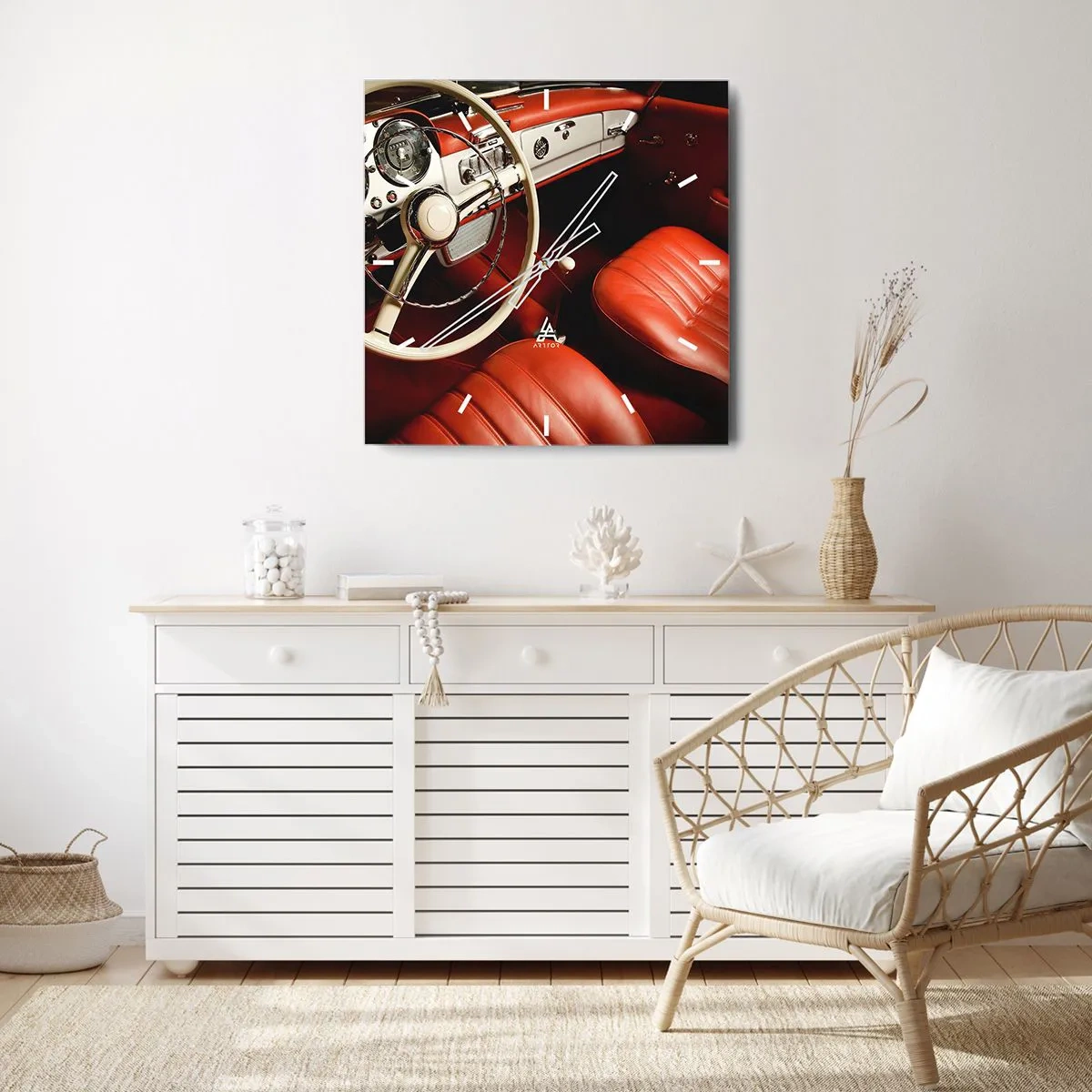 Ceas de perete - Ceas pe sticlă - Lux în stil vintage - 30x30 cm