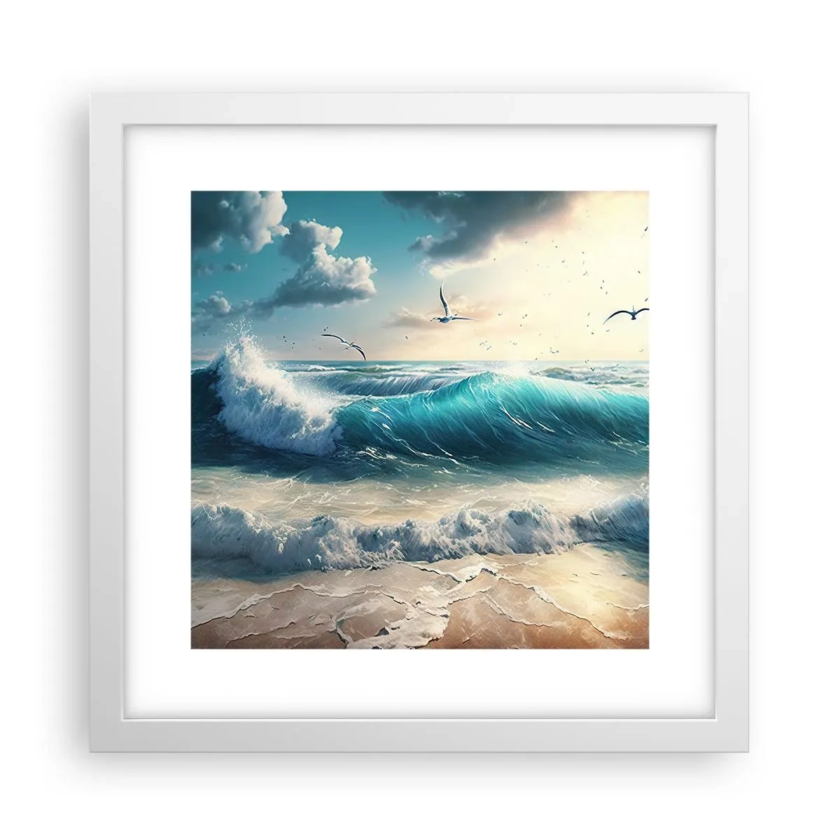 Poster în ramă albă - Sunetul valurilor doar pentru tine - 30x30 cm