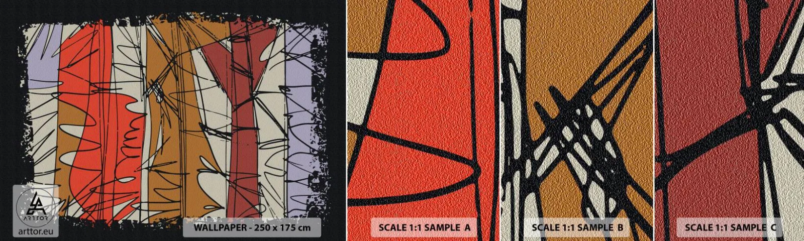 Mostră tapet autocolant Deluxe Sticker - Compoziție spontană - Abstracția, Bucată, Mâzgălituri - 100x30 cm
