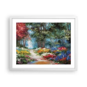 Poster în ramă albă - Grădină de pădure, pădure de flori - 50x40 cm