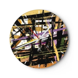 Ceas de perete - Ceas pe sticlă - Linii și forme abstracte dinamice în tonuri întunecate și deschise. - 30x30cm - Tăietură ascuțită - Decorațiune modernă pentru perete pentru living, bucătărie și dormitor ARTTOR