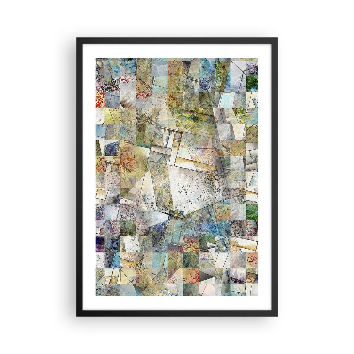 Poster în ramă neagră - Un mozaic abstract de forme geometrice în tonuri pământii. - 50x70cm - Remaniere geometrică - Decorațiune modernă pentru perete pentru living și dormitor ARTTOR