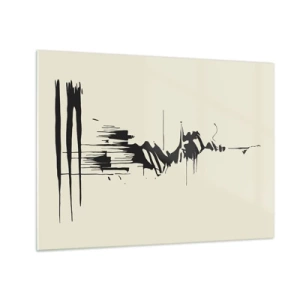 Tablou pe sticlă - Linii și pete dinamice negre pe un fundal deschis, într-un stil abstract. - 70x50cm - Abstracție pripită - Decorațiune modernă pentru perete pentru living și dormitor ARTTOR