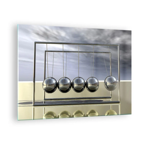 Tablou pe sticlă - Sferele lui Newton într-o abordare minimalistă - 70x50cm - Energia lumii - Decorațiune modernă pentru perete pentru living și dormitor ARTTOR