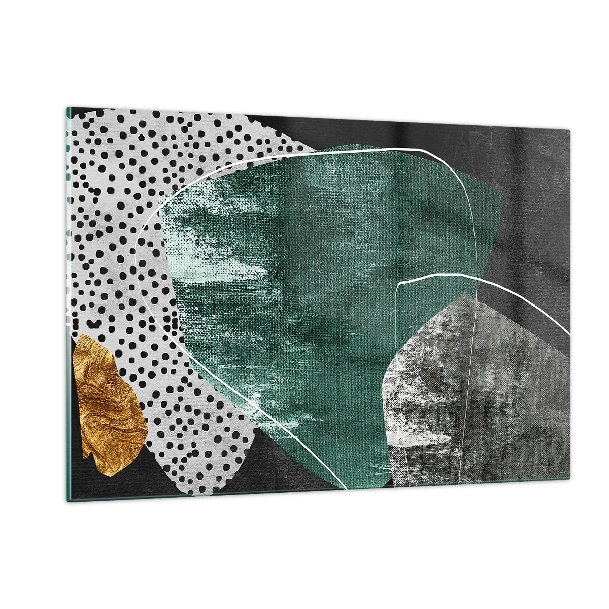 Tablou pe sticlă - Abstracție colorată cu fulgi de aur - 120x80 cm