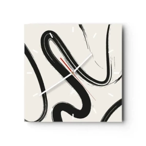 Ceas de perete - Ceas pe sticlă - Capriciu în alb și negru - 30x30 cm