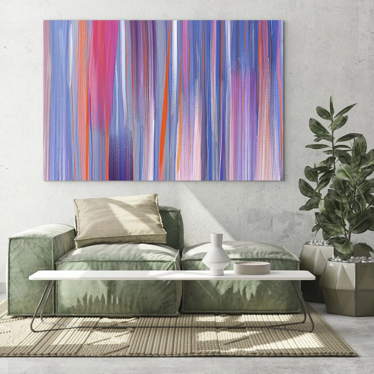 Tablou pe sticlă - Dungi verticale colorate în nuanțe de roz, violet și albastru - 70x50cm - Să intrăm în curcubeu - Decorațiune modernă pentru perete pentru living și dormitor ARTTOR