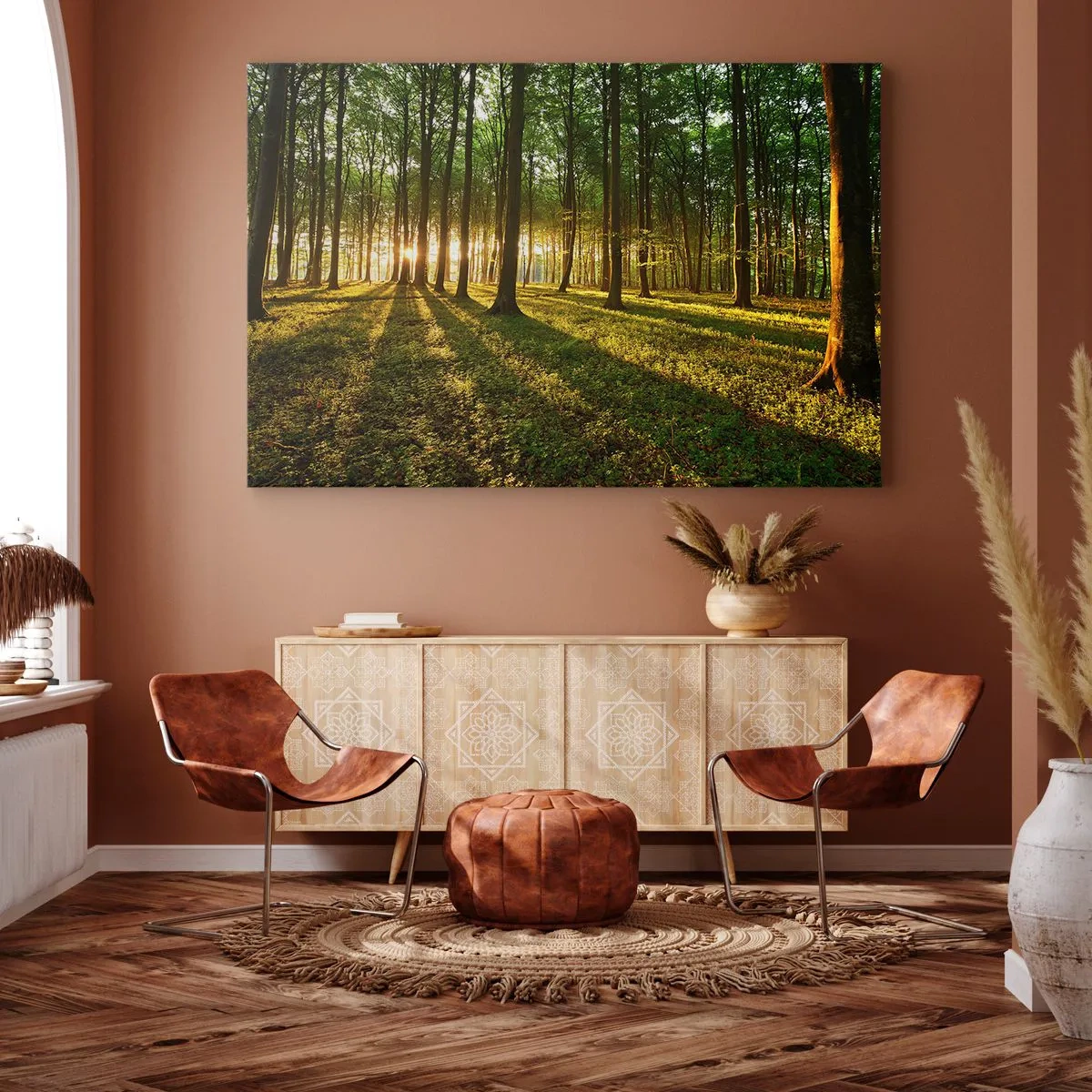 Tablou pe pânză Canvas - Soarele care apune în pădurea de foioase - 70x50cm - Fotografia tuturor primăverilor - Decorațiune modernă pentru perete pentru living și dormitor ARTTOR