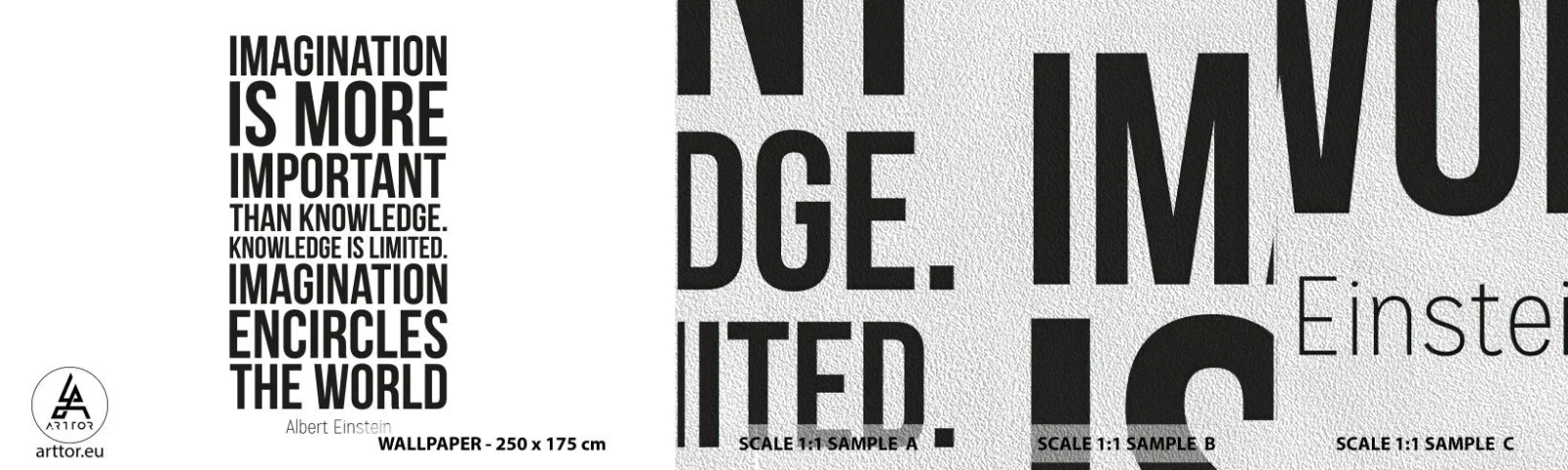 Mostră tapet Premium Sand - Einstein despre puterea imaginației - Tipografie, Afirmare, Maxim - 100x30 cm