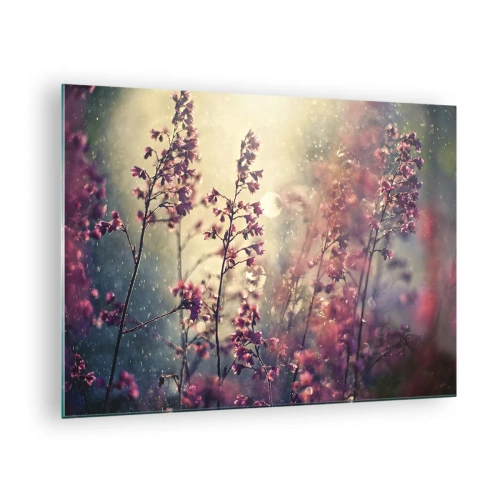 Tablou pe sticlă - Flori în lumina soarelui, în ploaia blândă - 70x50cm - Grădina secretă - Decorațiune modernă pentru perete pentru living și dormitor ARTTOR