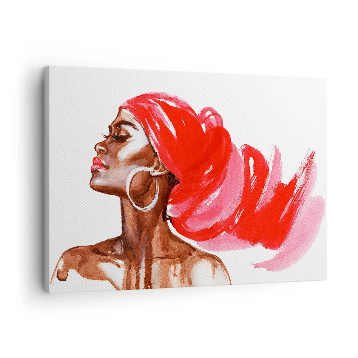 Tablou pe pânză Canvas - Profilul unei femei cu turban roșu și cercei - 70x50cm - Există un vânt care suflă în nările unui om - Decorațiune modernă pentru perete pentru living și dormitor ARTTOR