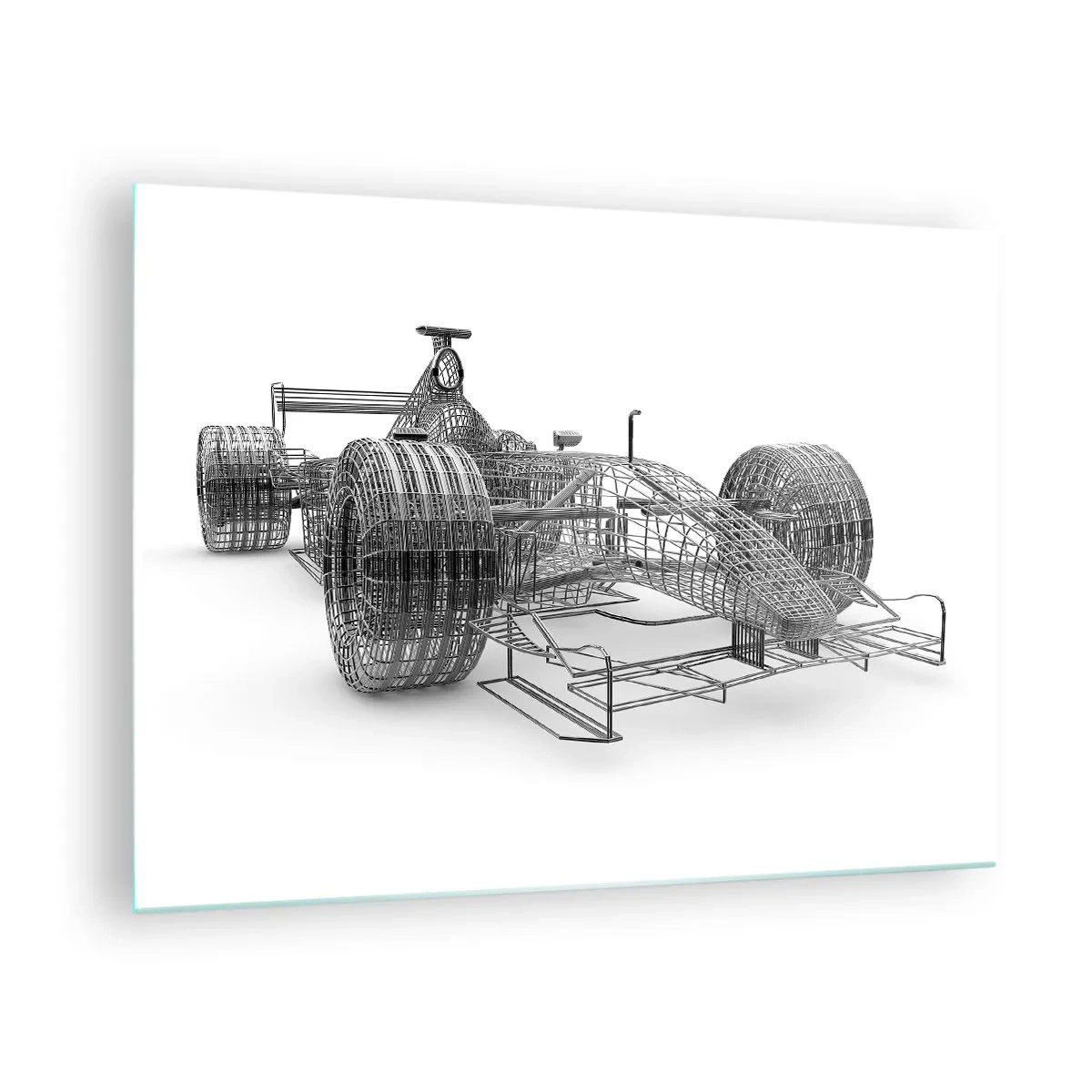 Tablou pe sticlă - Desen tehnic în stil 3D al unei mașini de curse - 70x50cm - Designul ideal - ideea de impuls - Decorațiune modernă pentru perete pentru living și dormitor ARTTOR