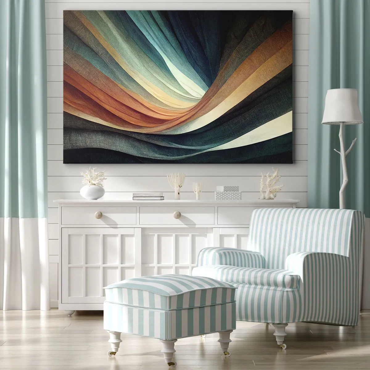 Tablou pe pânză Canvas - Valuri abstracte în nuanțe calde și reci - 70x50cm - Țesute din culori - Decorațiune modernă pentru perete pentru living și dormitor ARTTOR