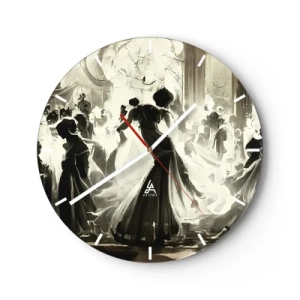 Ceas de perete - Ceas pe sticlă - Figuri mascate de sală de bal dansând într-un interior elegant - 30x30cm - Marea mascaradă - Decorațiune modernă pentru perete pentru living, bucătărie și dormitor ARTTOR