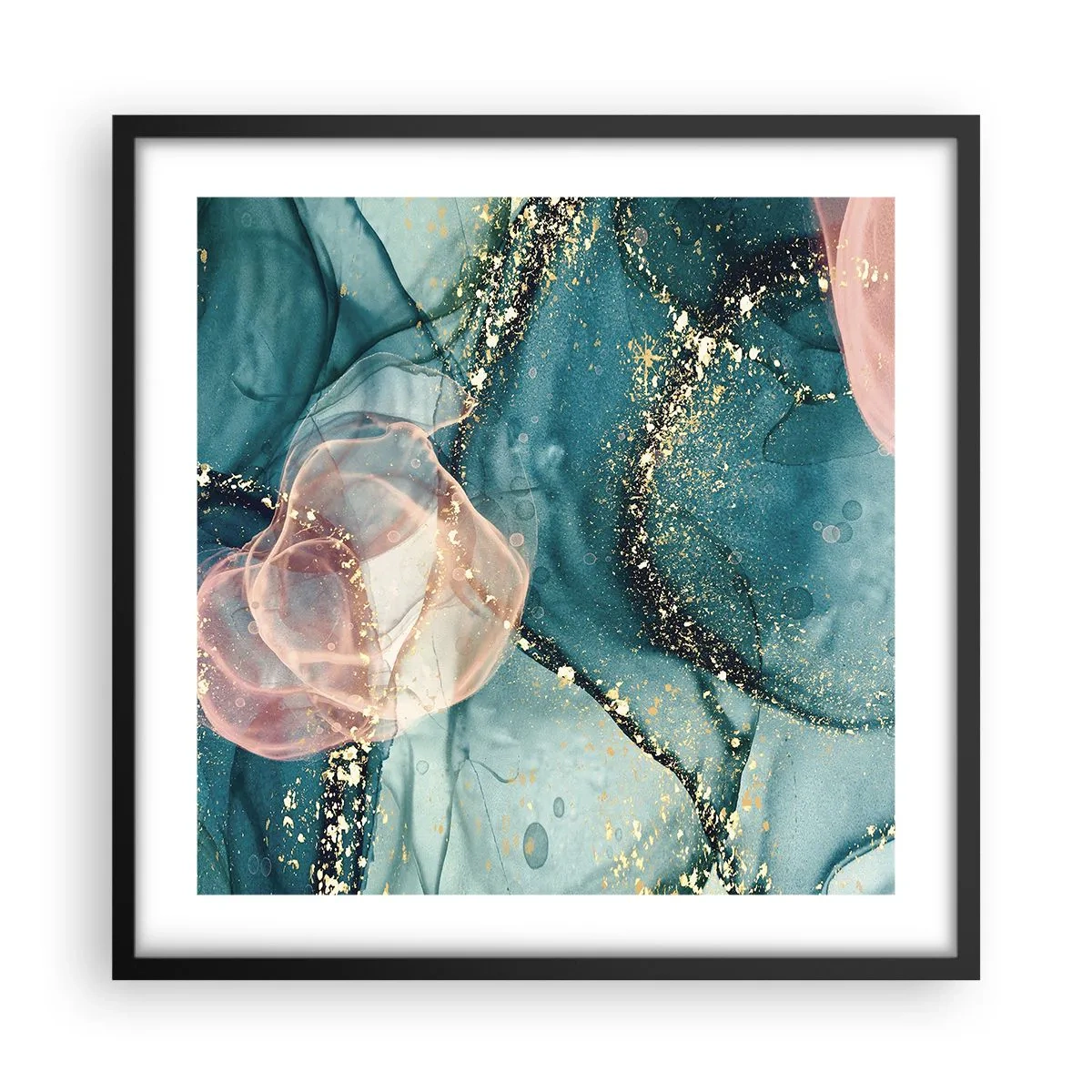 Poster în ramă neagră - Mătase albastră, tul roz - 50x50 cm