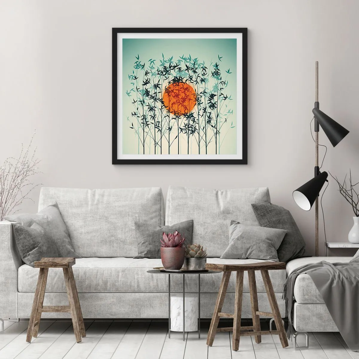 Poster în ramă neagră - Soarele japonez - 30x30 cm