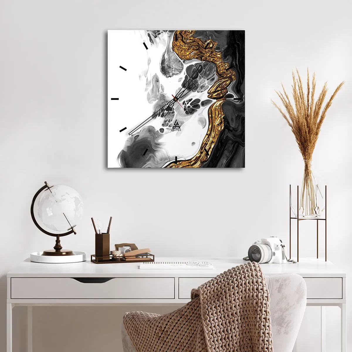 Ceas de perete - Ceas pe sticlă - Compoziție organică - 40x40 cm