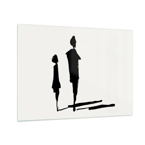 Tablou pe sticlă - Siluete negre a două figuri cu umbre pe un fundal deschis - 70x50cm - Cu siguranță împreună? - Decorațiune modernă pentru perete pentru living și dormitor ARTTOR