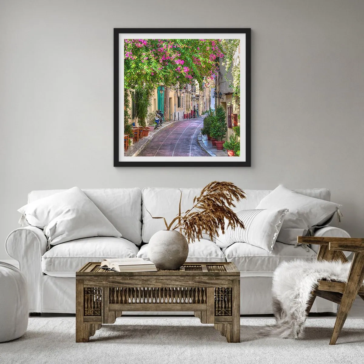 Poster în ramă neagră - Alee înfloritoare - 50x50 cm