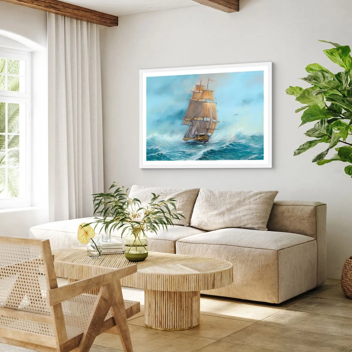 Poster în ramă albă - Rulează pe valuri - 100x70 cm