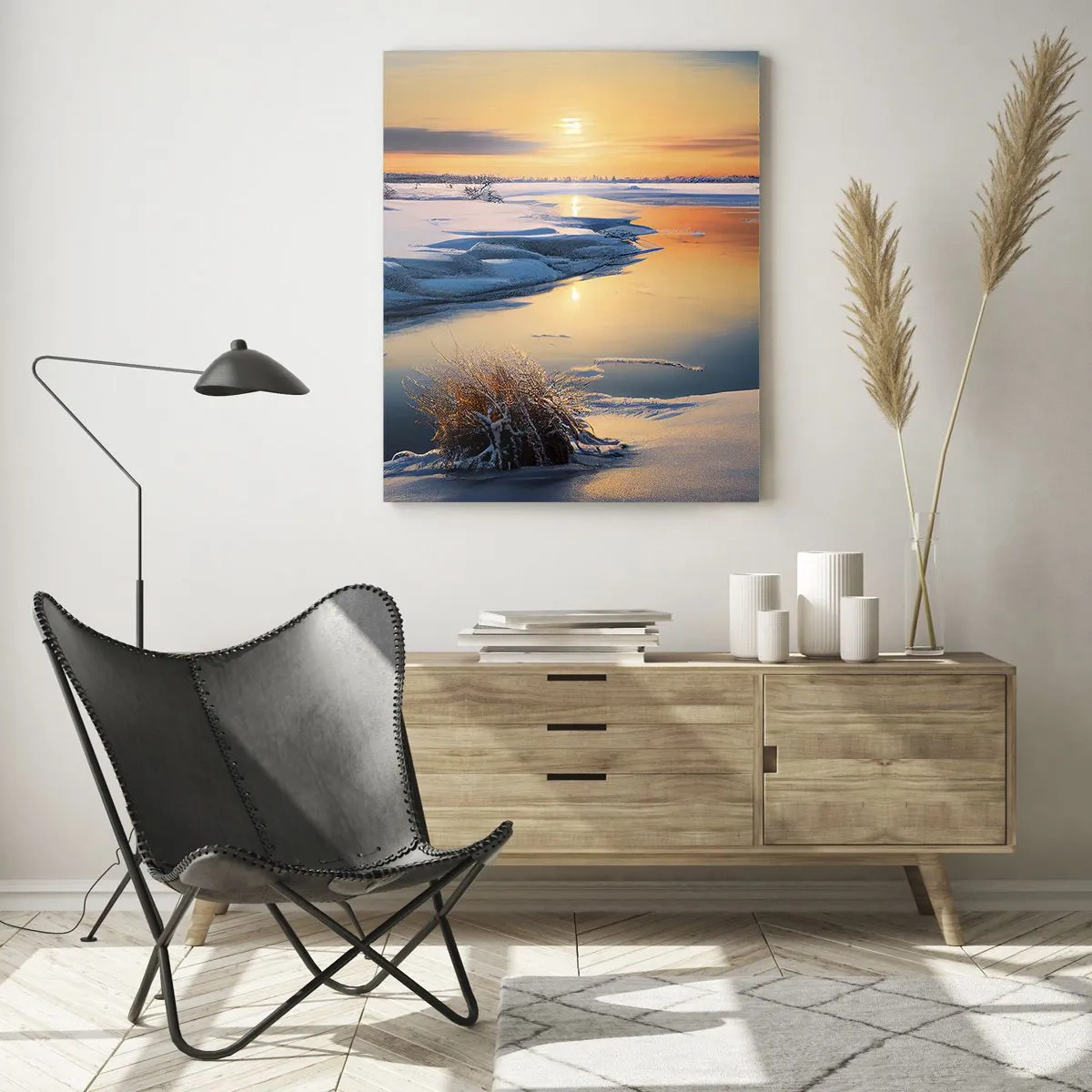 Tablou pe sticlă - Apus de soare pe timp de iarnă - 50x70 cm