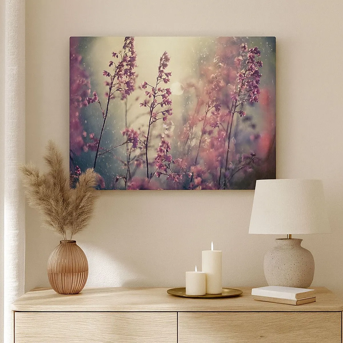 Tablou pe pânză Canvas - Flori în lumina soarelui pe fundalul naturii - 70x50cm - Grădina secretă - Decorațiune modernă pentru perete pentru living și dormitor ARTTOR