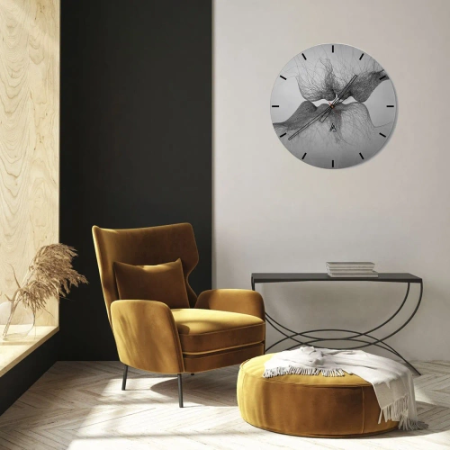 Ceas de perete - Ceas pe sticlă - Rețele abstracte formând un sărut - 30x30cm - Sărutul vântului - Decorațiune modernă pentru perete pentru living, bucătărie și dormitor ARTTOR