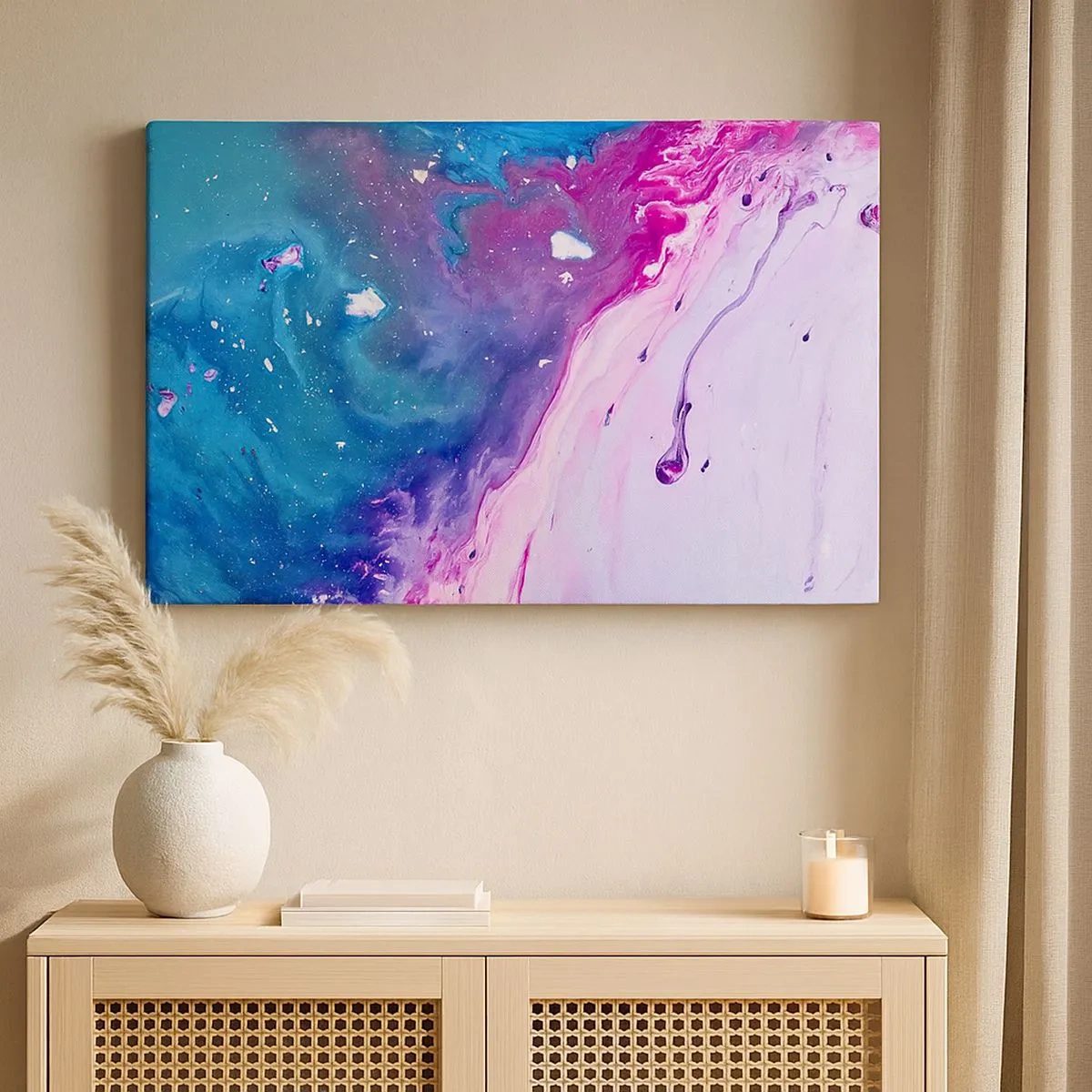 Tablou pe pânză Canvas - Abstracție în culori violet și turcoaz inspirată de contraste - 70x50cm - Yin și yang - Decorațiune modernă pentru perete pentru living și dormitor ARTTOR
