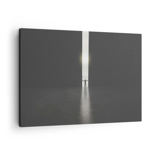 Tablou pe pânză Canvas - Un bărbat stând în lumina unei fante înguste într-un spațiu întunecat - 70x50cm - Un pas spre un viitor luminos - Decorațiune modernă pentru perete pentru living și dormitor ARTTOR
