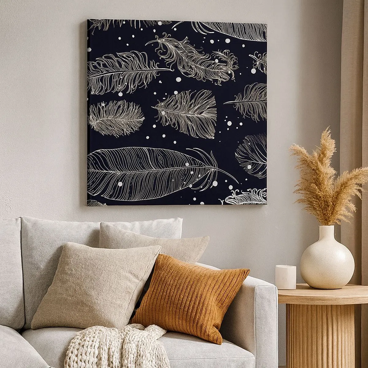 Tablou pe pânză - Dantelă cu pene - 30x30 cm