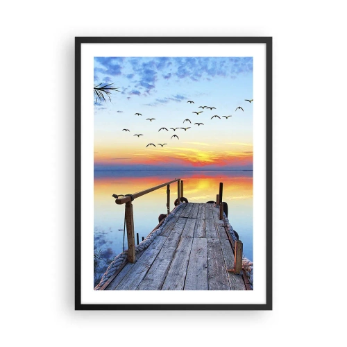 Poster în ramă neagră - Digul de pe malul lacului la apus - 50x70cm - E timpul să ne întoarcem... - Decorațiune modernă pentru perete pentru living și dormitor ARTTOR