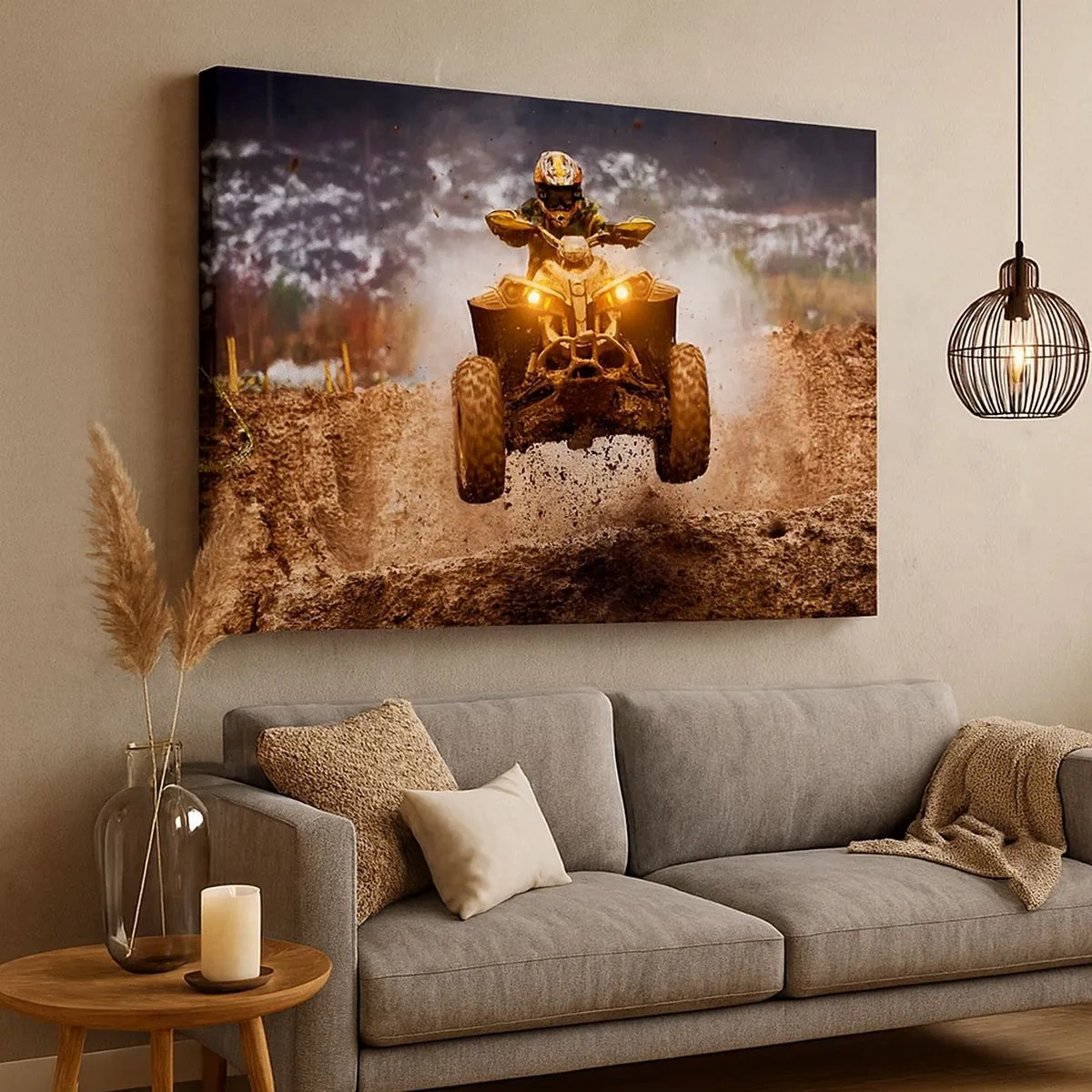 Tablou pe pânză Canvas - ATV extrem pe teren noroios - 70x50cm - No risk no fun - Decorațiune modernă pentru perete pentru living și dormitor ARTTOR