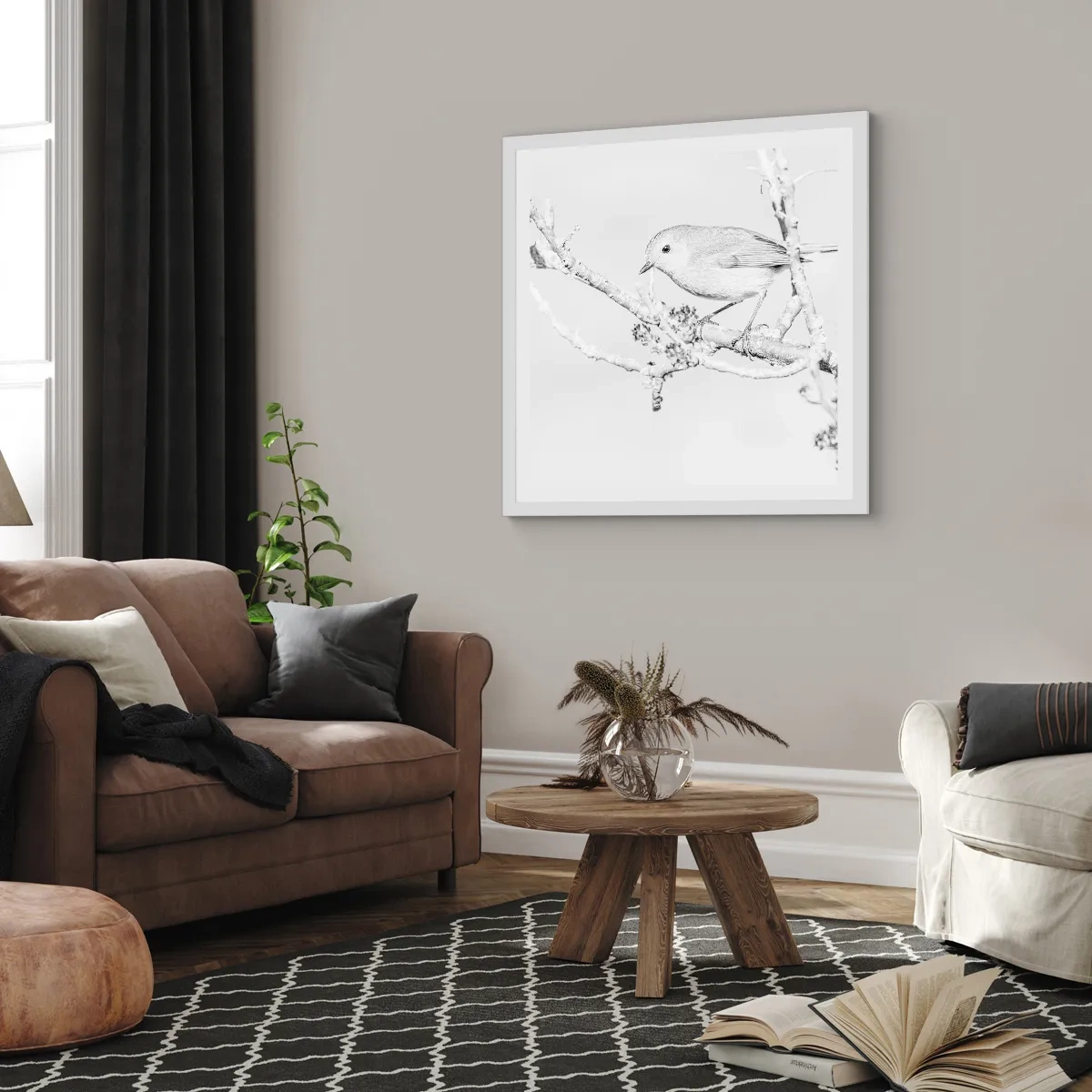 Poster în ramă albă - Dimineață de iarnă - 40x40 cm