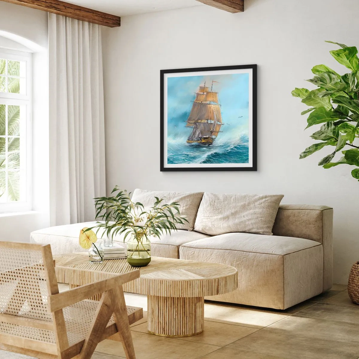 Poster în ramă neagră - Rulează pe valuri - 50x50 cm