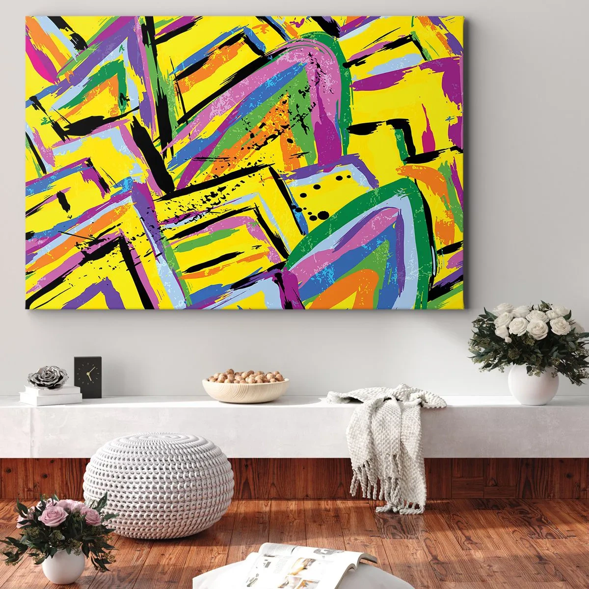 Tablou pe pânză Canvas - Abstracție vie în culori strălucitoare și forme dinamice - 70x50cm - Strigă de bucurie - Decorațiune modernă pentru perete pentru living și dormitor ARTTOR