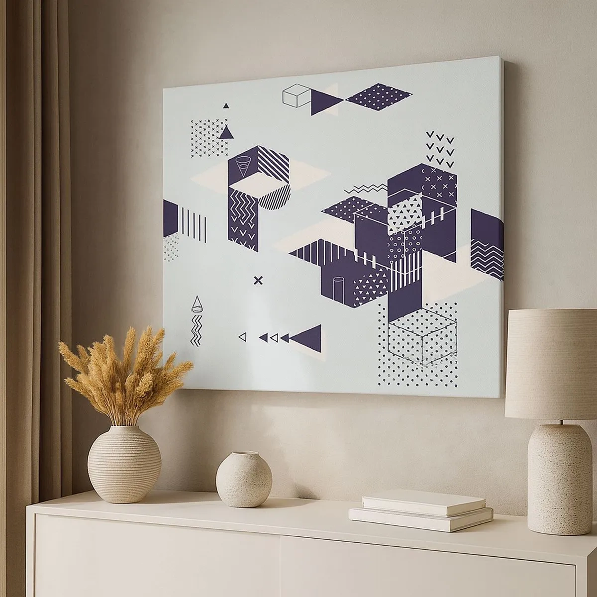 Tablou pe pânză Canvas - Grafică geometrică modernă în nuanțe de alb și albastru marin - 70x50cm - În sufletul matematicii - Decorațiune modernă pentru perete pentru living și dormitor ARTTOR