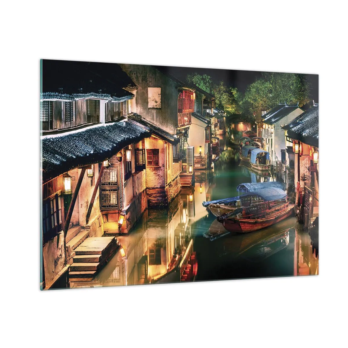 Tablou pe sticlă - O seară pe o stradă chinezească - 100x70 cm